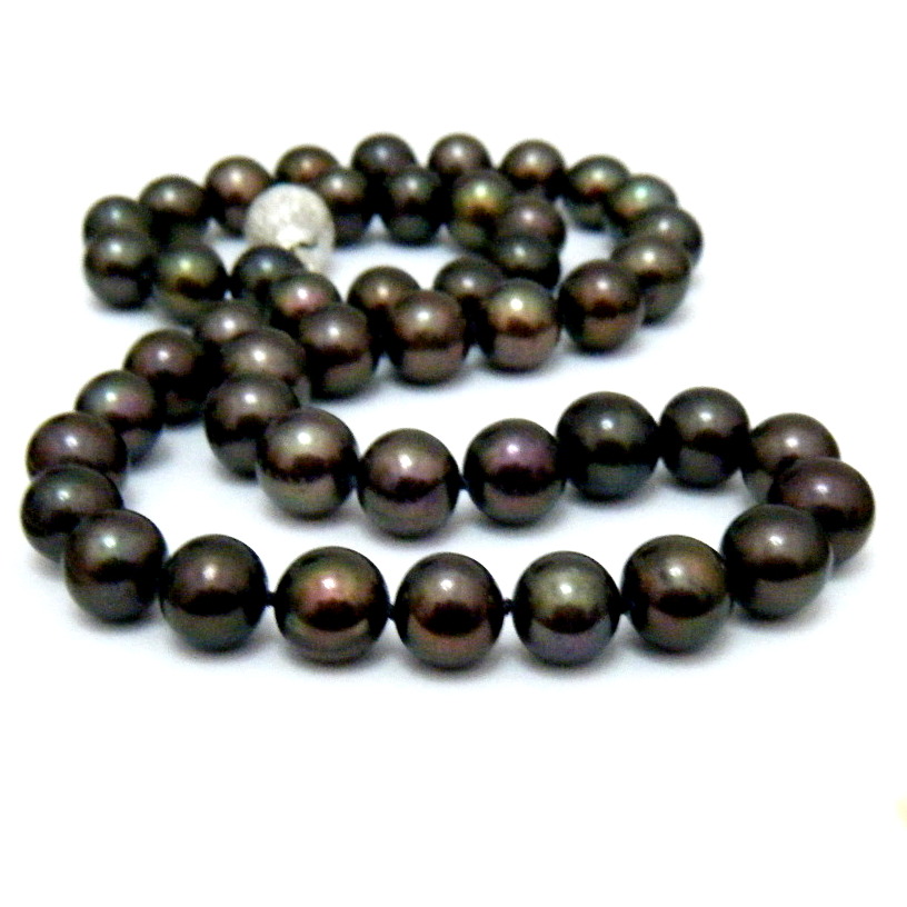 Chocolate Brown Black Round Pearls Necklace